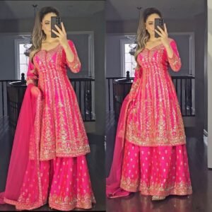 Pink Heavy Sequence Work Sharara Suit