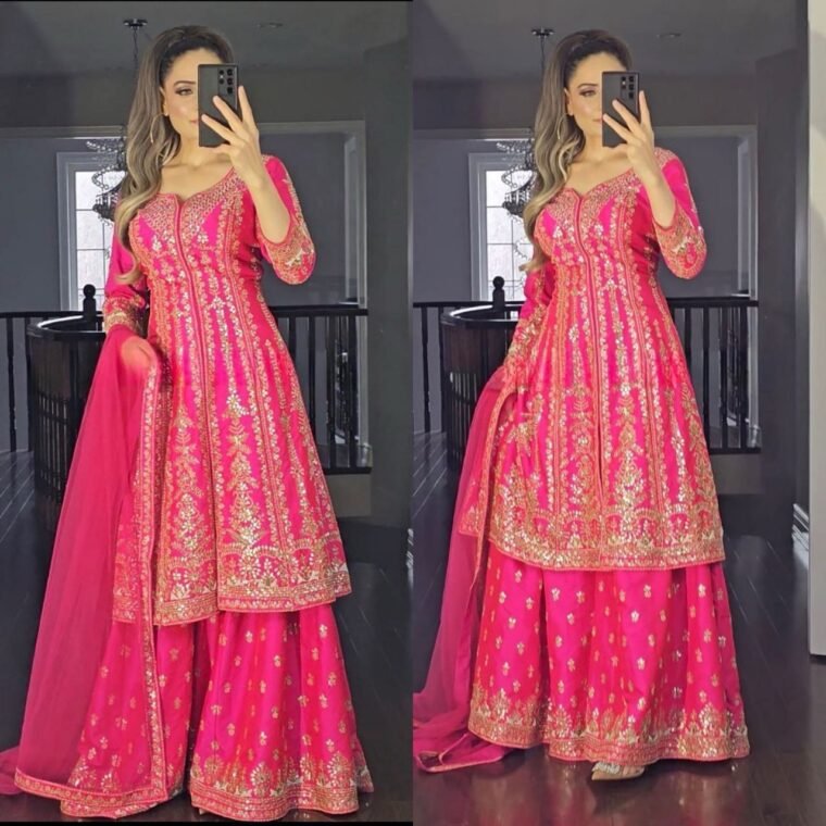 Pink Heavy Sequence Work Sharara Suit