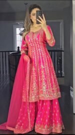 Pink Heavy Sequence Work Sharara Suit