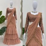 Brown Readymade Lehenga Saree and Blouse (Unstitch)