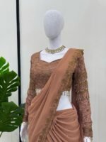 Brown Readymade Lehenga Saree and Blouse (Unstitch)
