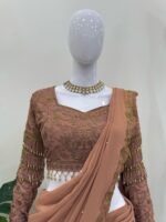 Brown Readymade Lehenga Saree and Blouse (Unstitch)