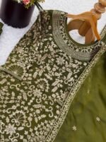 OLIVE GREEN HEAVY EMBROIDERY SHARARA SUIT