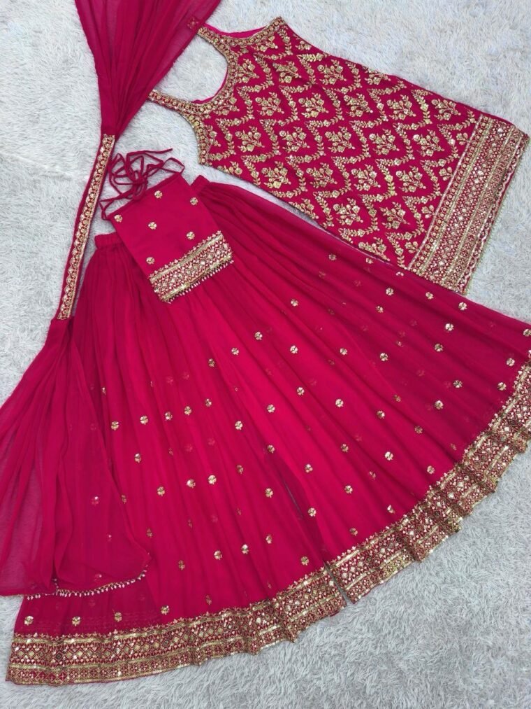 Pink Sleeveless Heavy Embroidery Sharara Suit