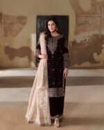 Maroon Velvet Embroidery Sharara Suit
