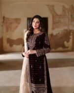 Maroon Velvet Embroidery Sharara Suit