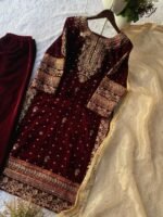 Maroon Velvet Embroidery Sharara Suit