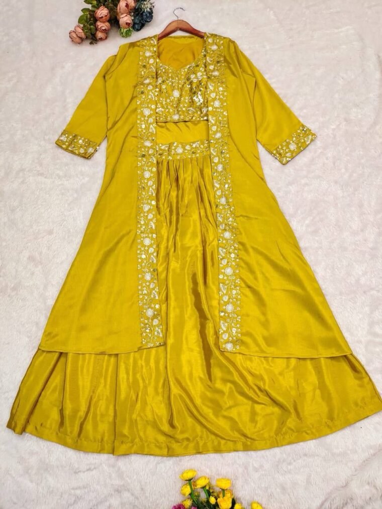 Chinon Silk Shrug Crop Top and Skirt