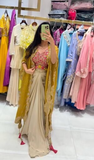 3pcs Suits Shrug Crop Top and drape Skirt