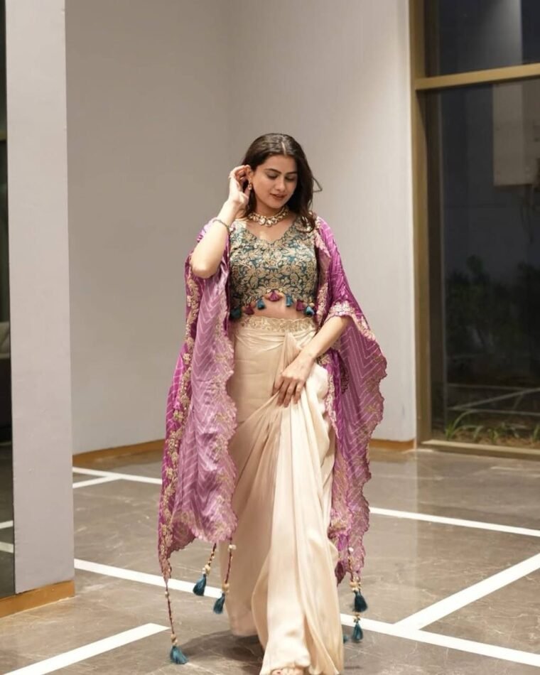 3pcs Suits Shrug Crop Top and drape Skirt