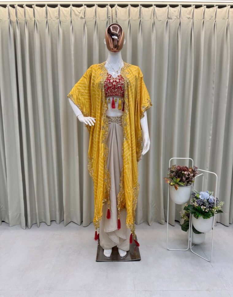 3pcs Suits Shrug Crop Top and drape Skirt