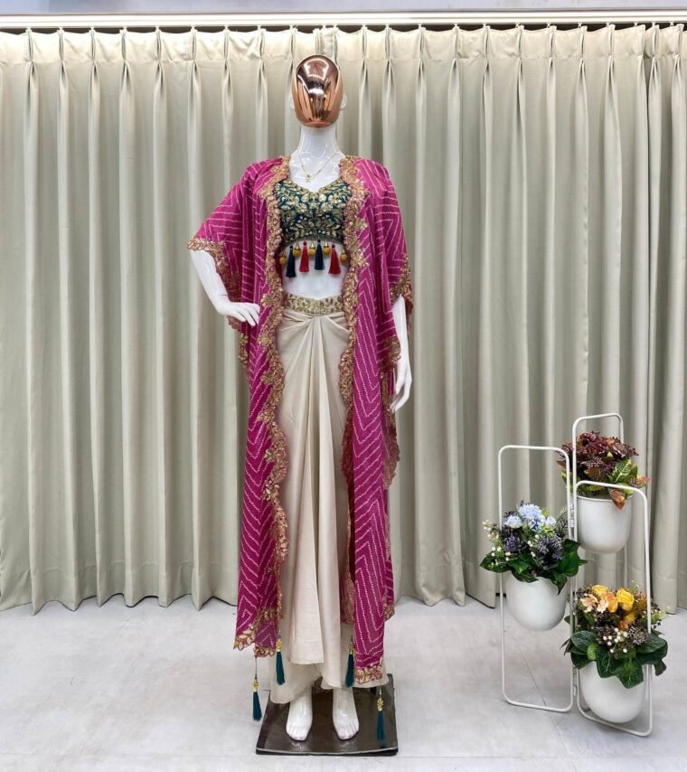 3pcs Suits Shrug Crop Top and drape Skirt