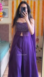 Purple Slit Cut Long Kurti and Plazzo Dupatta
