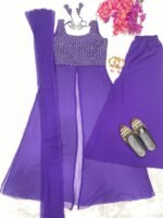 Purple Slit Cut Long Kurti and Plazzo Dupatta