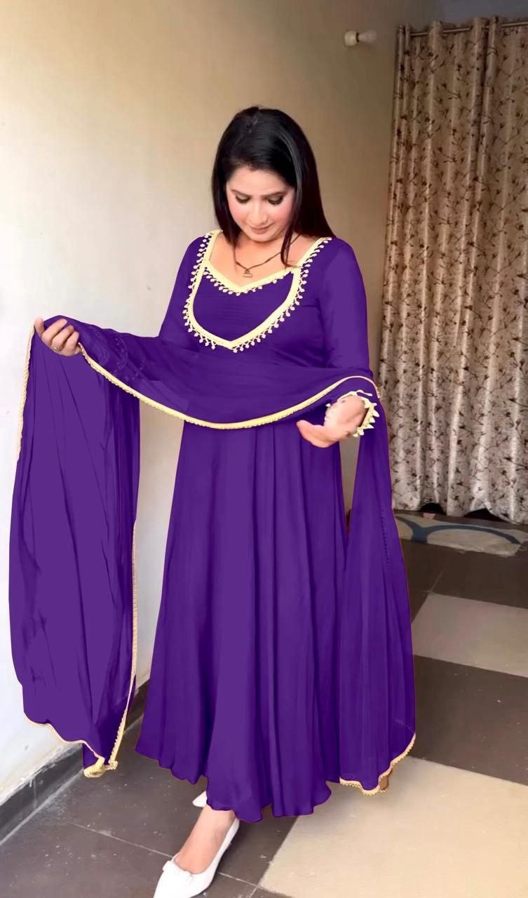Georgette Flair Anarkali Gown Pants and Dupatta