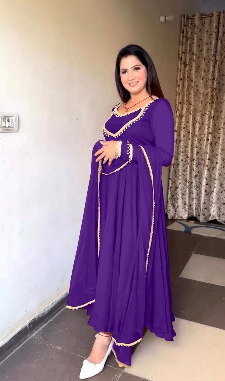 Georgette Flair Anarkali Gown Pants and Dupatta