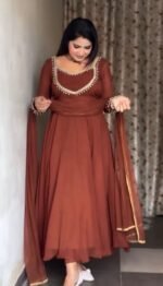 Georgette Flair Anarkali Gown Pants and Dupatta