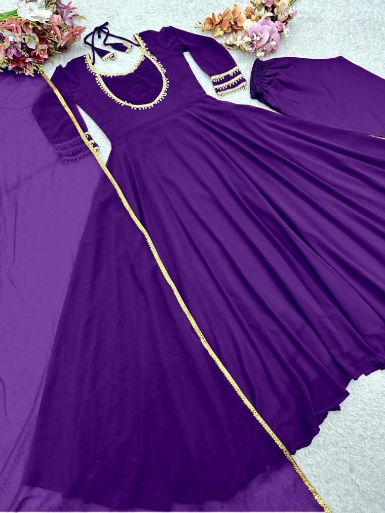 Georgette Flair Anarkali Gown Pants and Dupatta