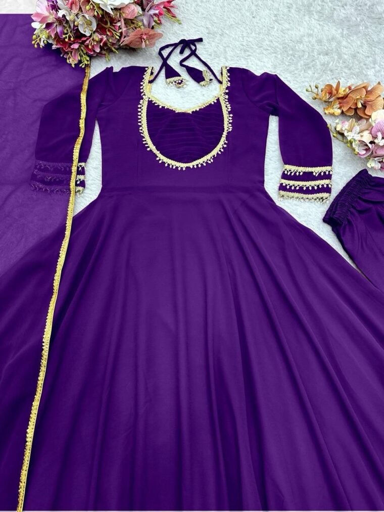 Georgette Flair Anarkali Gown Pants and Dupatta