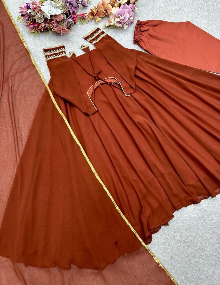 Georgette Flair Anarkali Gown Pants and Dupatta