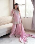 Baby Pink Heavy Embroidery Plazzo Suit