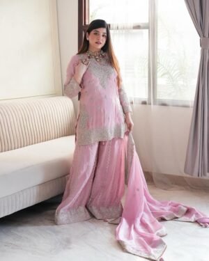 Baby Pink Heavy Embroidery Plazzo Suit