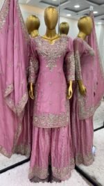 Baby Pink Heavy Embroidery Plazzo Suit