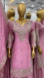 Baby Pink Heavy Embroidery Plazzo Suit