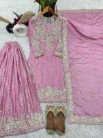 Baby Pink Heavy Embroidery Plazzo Suit