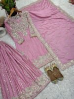 Baby Pink Heavy Embroidery Plazzo Suit