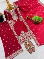 Red GMY Silk Embroidery Top Plazzo Dupatta