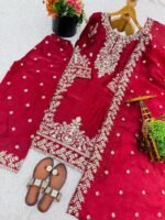 Red GMY Silk Embroidery Top Plazzo Dupatta