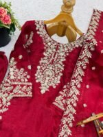 Red GMY Silk Embroidery Top Plazzo Dupatta