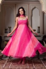 Pink Georgette Real Mirror Work Anarkali