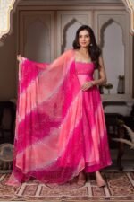 Pink Georgette Real Mirror Work Anarkali