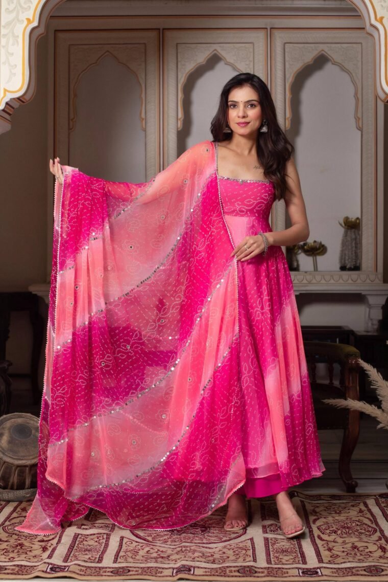 Pink Georgette Real Mirror Work Anarkali