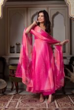 Pink Georgette Real Mirror Work Anarkali