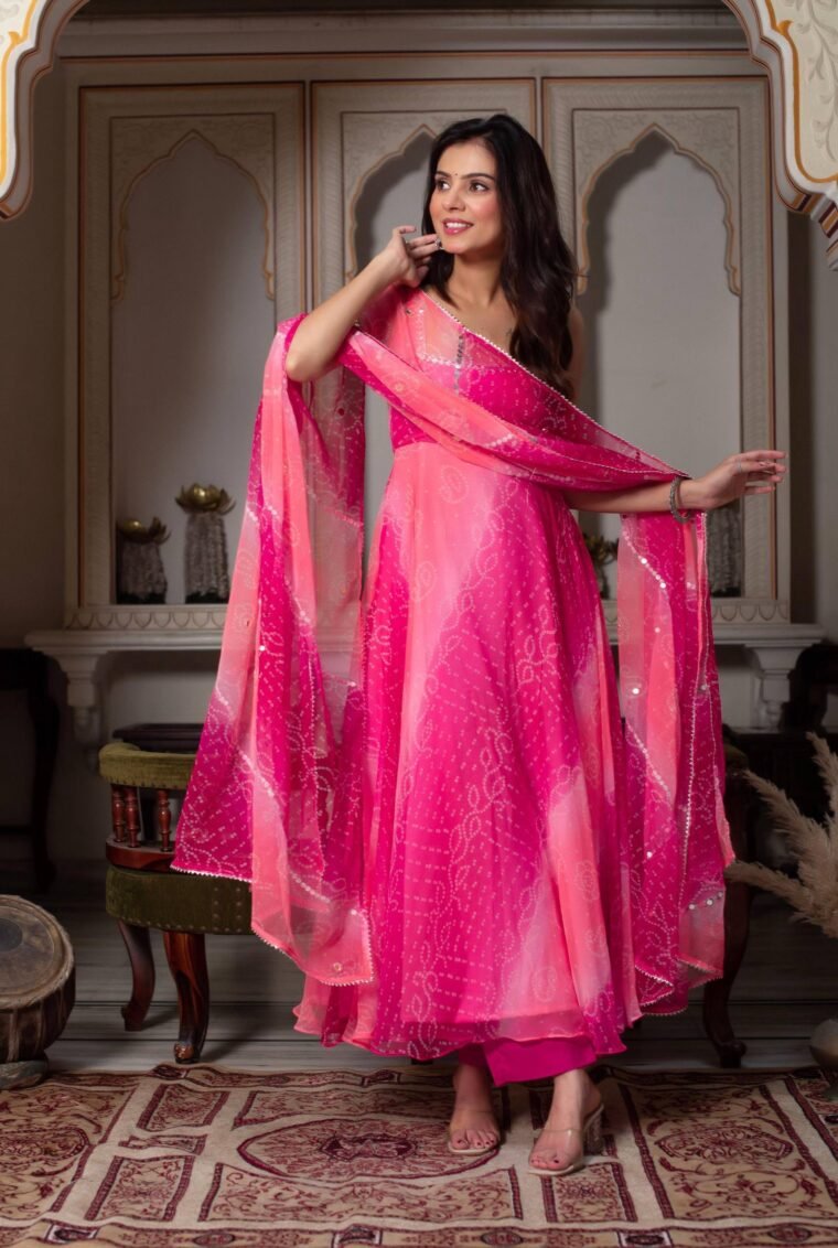 Pink Georgette Real Mirror Work Anarkali