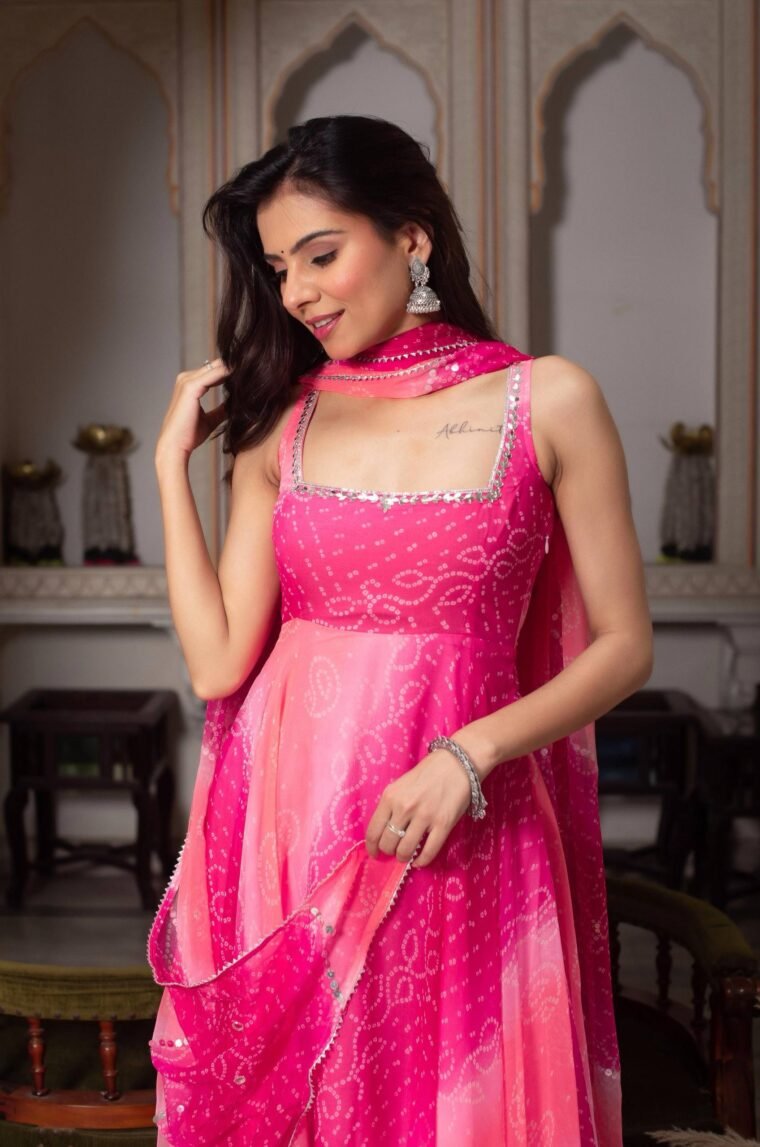 Pink Georgette Real Mirror Work Anarkali