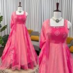 Pink Georgette Real Mirror Work Anarkali