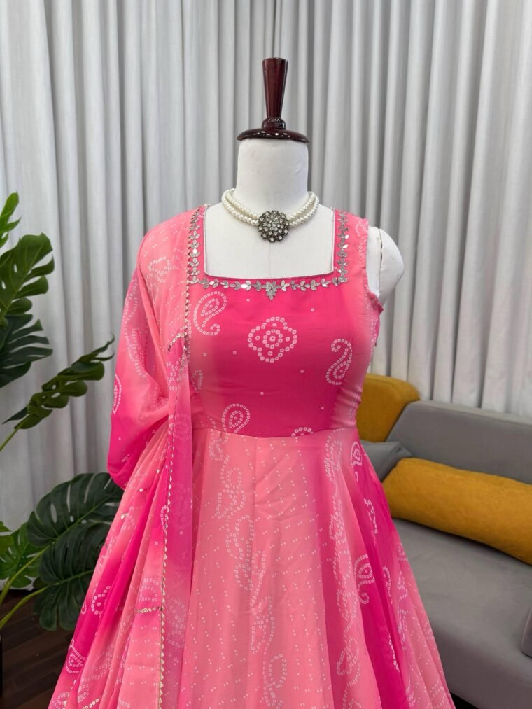 Pink Georgette Real Mirror Work Anarkali