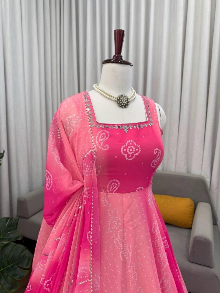 Pink Georgette Real Mirror Work Anarkali