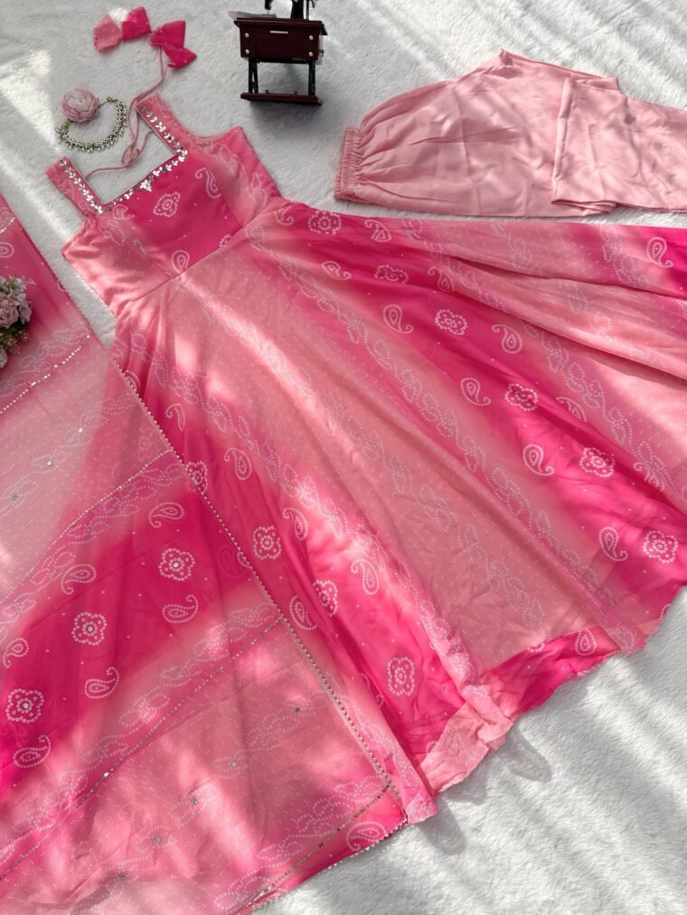 Pink Georgette Real Mirror Work Anarkali