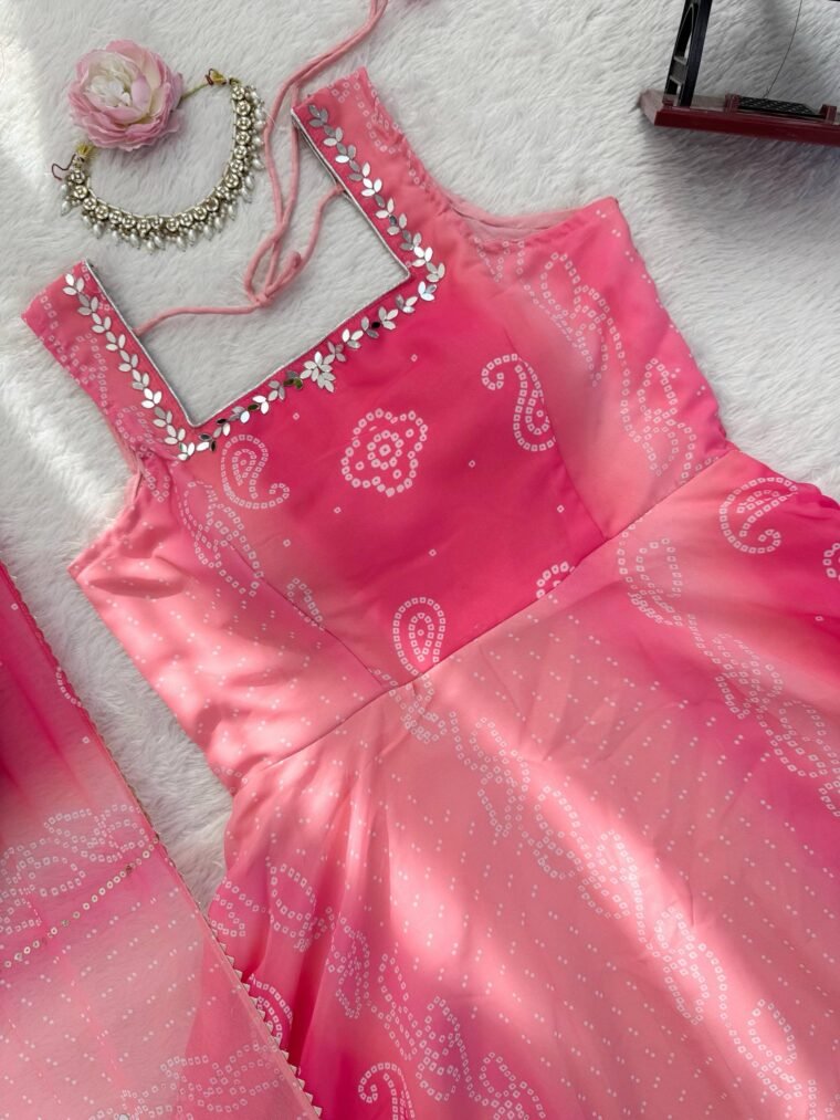Pink Georgette Real Mirror Work Anarkali