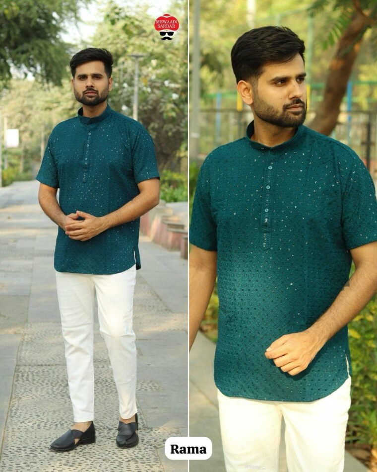 Chikan work Mens Short Kurta