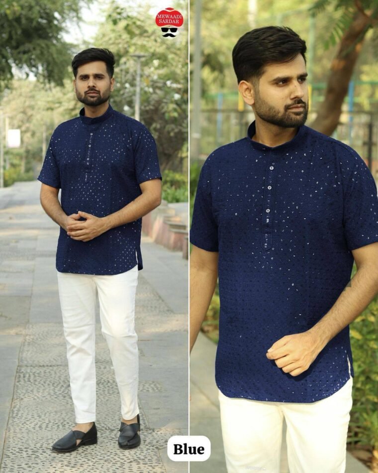 Chikan work Mens Short Kurta