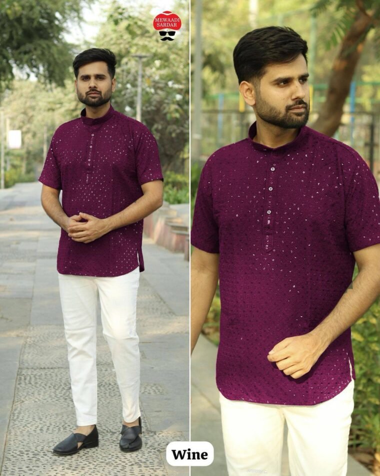 Chikan work Mens Short Kurta