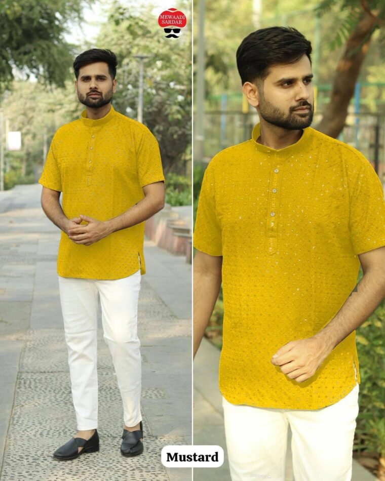 Chikan work Mens Short Kurta
