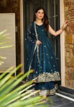 Blue Crunchy Silk Anarkali