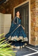 Blue Crunchy Silk Anarkali